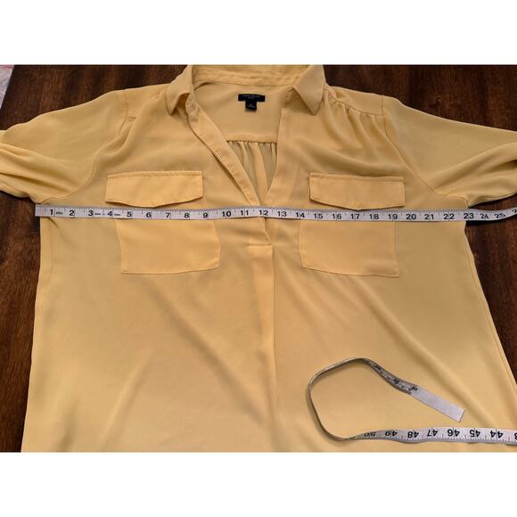 Ann Taylor Women’s Canary Yellow Collared 3/4 Sleeve Blouse Size Petite Large - Picture 10 of 11